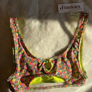 Never worn Frankies bikini top-Small-floral on outside tame neon green inside